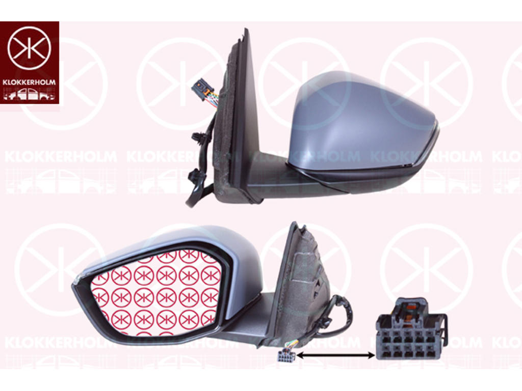 Exterior Mirror, with indicator (LED), Electronically foldable, Right, Number of pins: 12, with thermo sensor, for electric mirror adjustment, Heatable, Partial primed, Convex