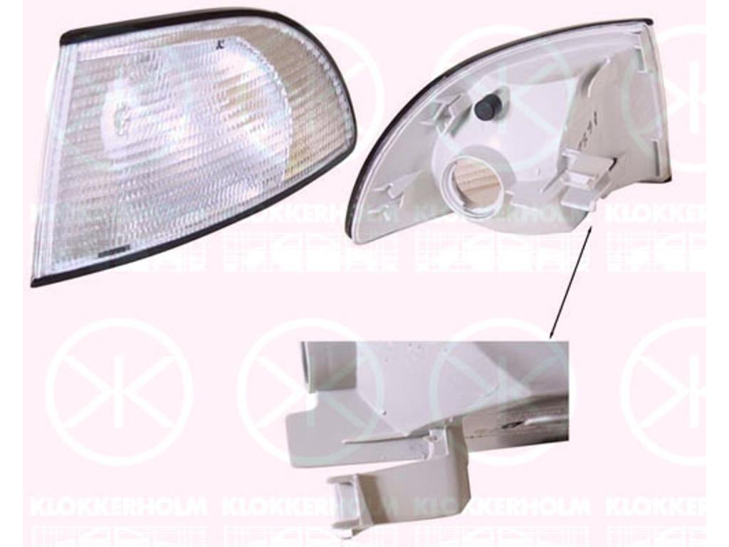 Blinker, utan lamphållare, Valeo type, vit, Höger
