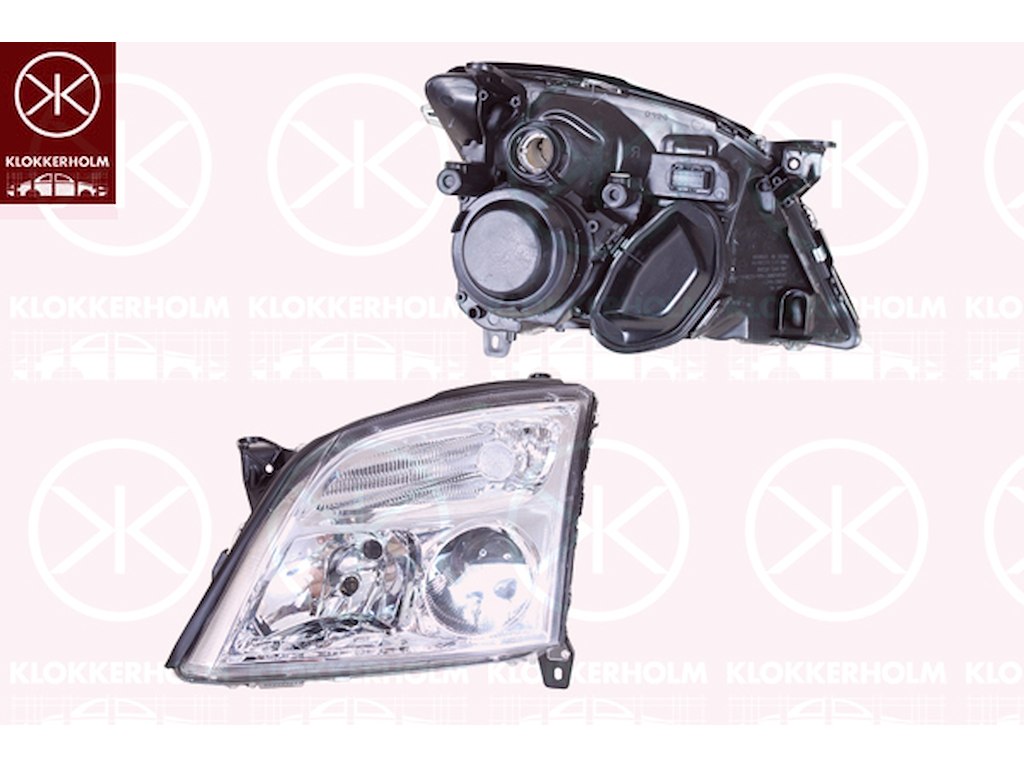 Headlight, H7/H7, for vehicles with headlight levelling, Depo, Left, Housing Colour: chrome, Illuminance [lx]: 20