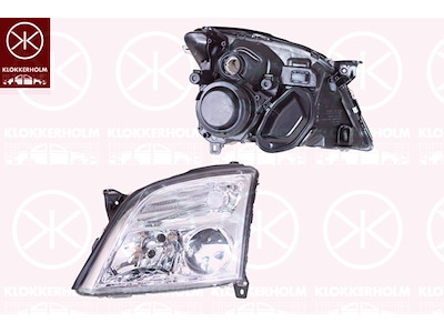 Headlight, H7/H7, for vehicles with headlight levelling, Depo, Left, Housing Colour: chrome, Illuminance [lx]: 20