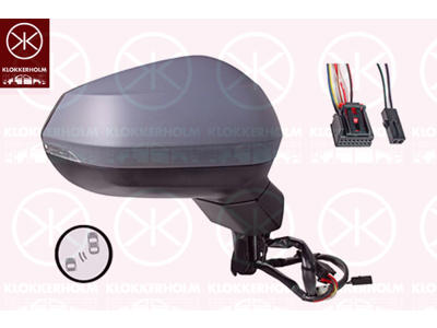 Exterior Mirror, Right, for electric mirror adjustment, Number of pins: 8, with indicator, Heatable blind spot mirror, w/primer, Convex