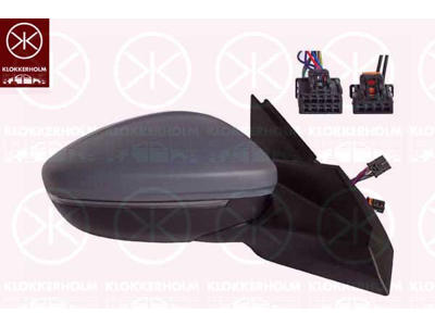 Exterior Mirror, Right, Electronically foldable, with thermo sensor, Number of pins: 10, Number of pins: 2, with indicator (LED), with reading light, w/primer, Heatable, Convex