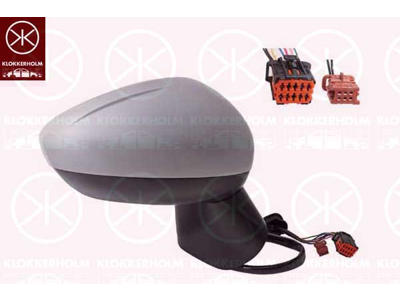 Exterior Mirror, Right, for vehicles with drive assistance system, Electronically foldable, Number of pins: 9, Number of pins: 2, with thermo sensor, Heatable, w/primer, Convex