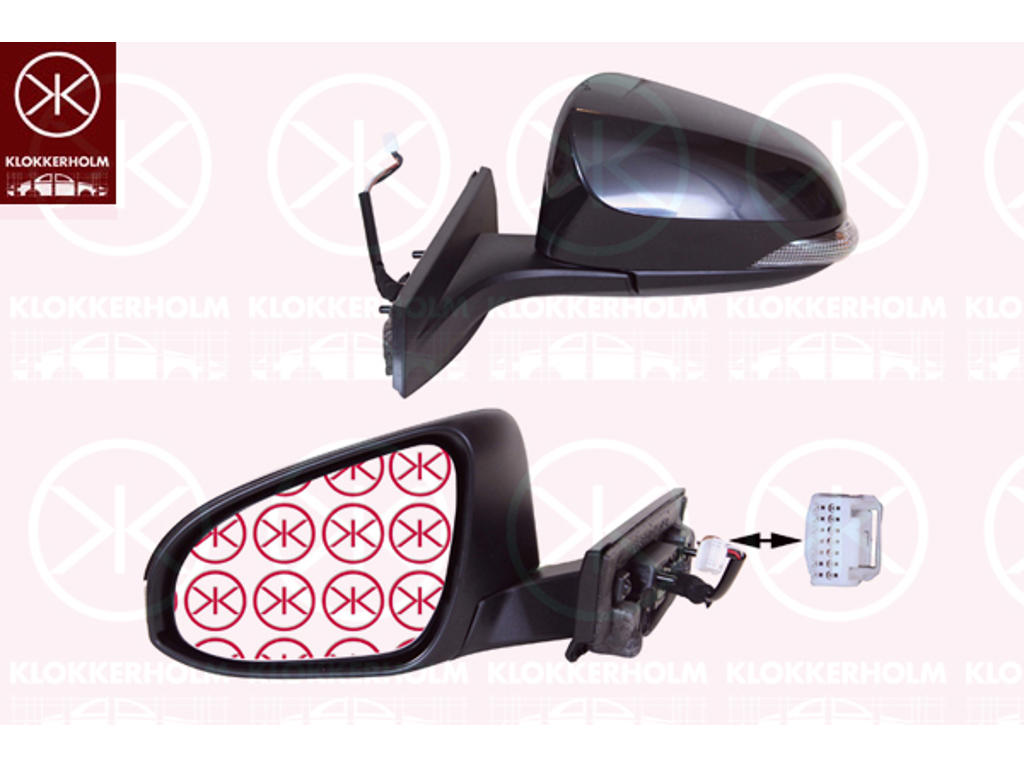 Exterior Mirror, Right, for electric mirror adjustment, Number of pins: 7, with indicator, Heatable, w/primer, Convex