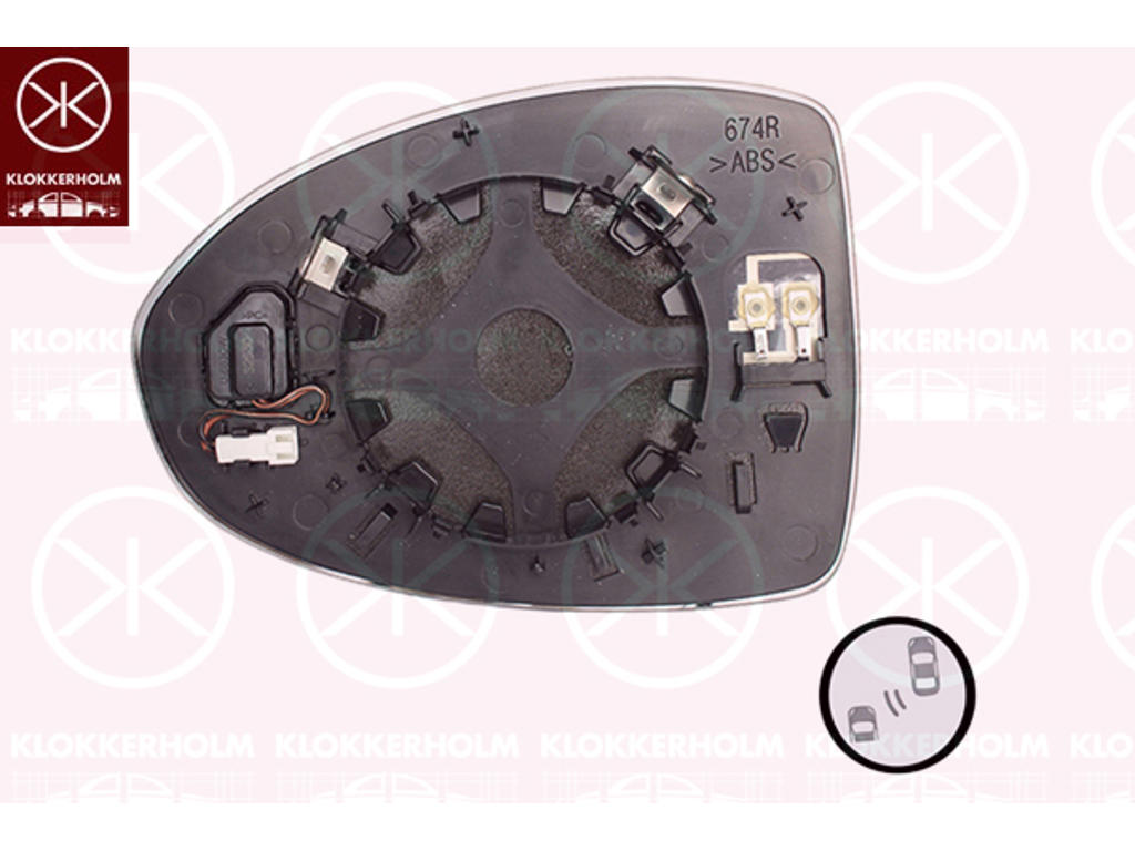 Mirror Glass, exterior mirror, for vehicles with blind spot assistant, Convex, Heatable, Right