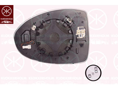 Mirror Glass, exterior mirror, for vehicles with blind spot assistant, Convex, Heatable, Right