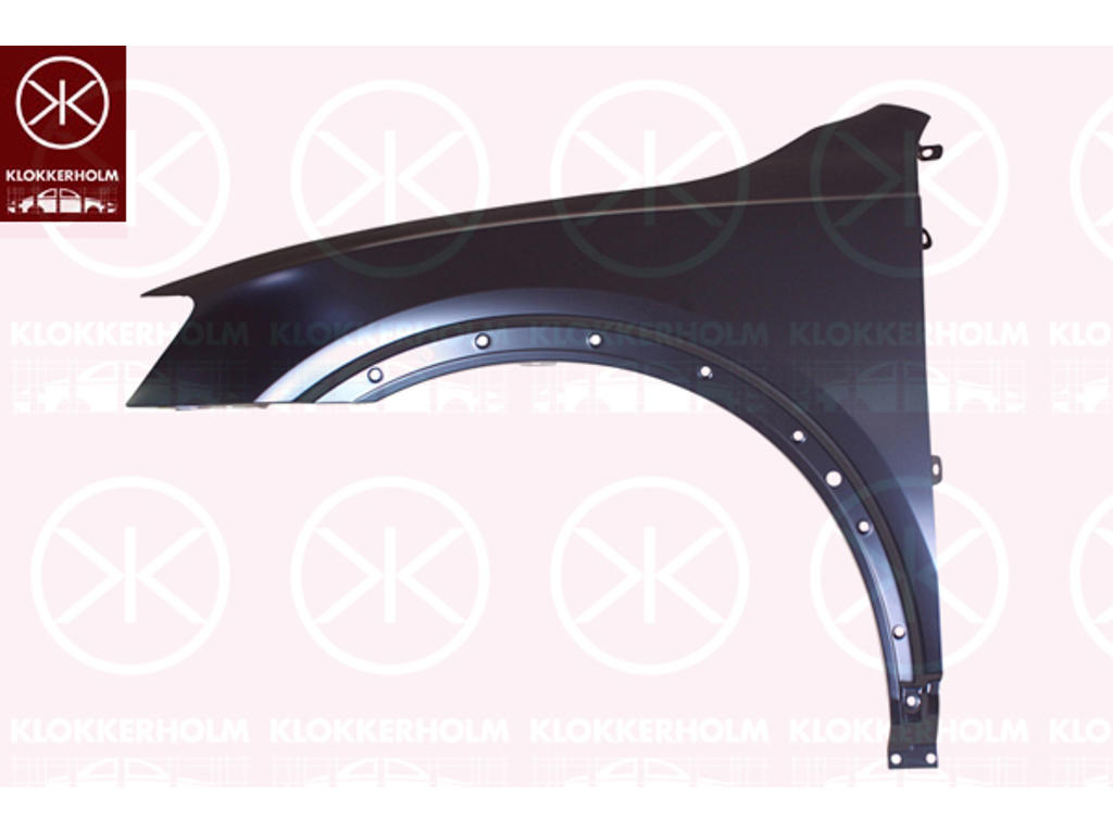 Skärm, stål, vänster fram, med hål för breddningar