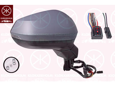 Exterior Mirror, Right, for electric mirror adjustment, Number of pins: 8, with indicator, Electronically foldable, Heatable blind spot mirror, w/primer, Convex