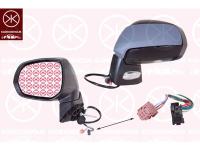 Exterior Mirror, Left, for electric mirror adjustment, Electronically foldable, Number of pins: 9, with indicator, with reading light, Heatable, Convex, w/primer