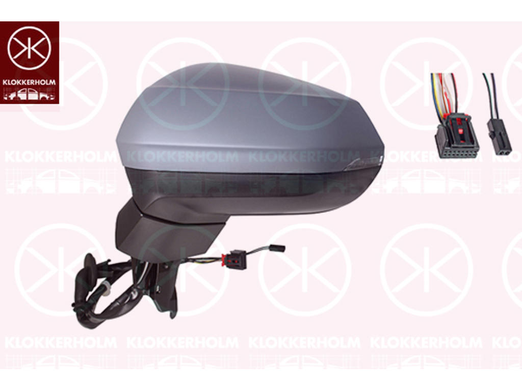 Exterior Mirror, Left, for electric mirror adjustment, Number of pins: 8, with indicator, Heatable, w/primer, Aspherical