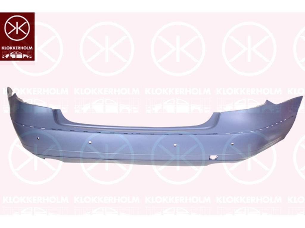 Bumper, w/primer, Rear, with hole(s) for park distance control, Number of bores: 4, Vehicle Equipment: for vehicles with twin-pipe bumper
