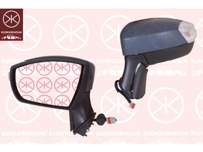 Exterior Mirror, Left, for electric mirror adjustment, with reading light, w/primer, Heatable, Convex