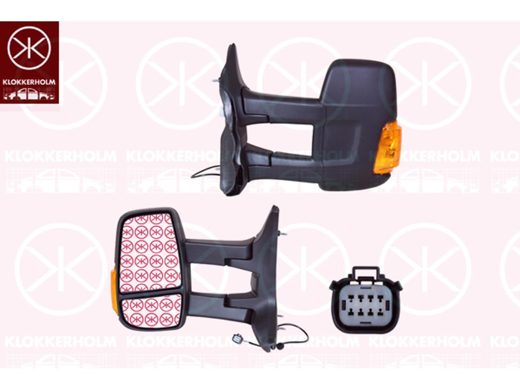Exterior Mirror, Left, Long mirror arm, Number of pins: 2, with indicator, Indicator Colour: yellow, W16W, Convex