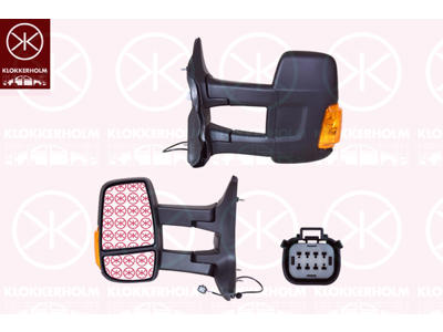 Exterior Mirror, Left, Long mirror arm, Number of pins: 2, with indicator, Indicator Colour: yellow, W16W, Convex