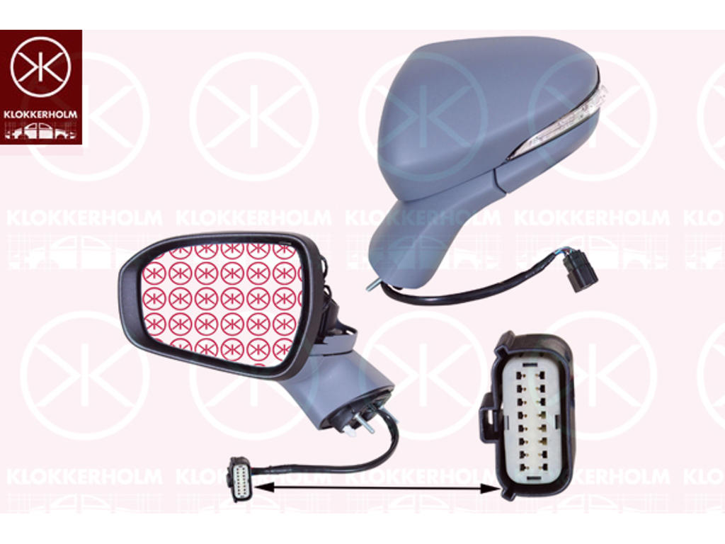 Exterior Mirror, Left, for vehicles with drive assistance system, for electric mirror adjustment, Number of pins: 13, Electronically foldable, with reading light, with indicator, Heatable, Aspherical, w/primer