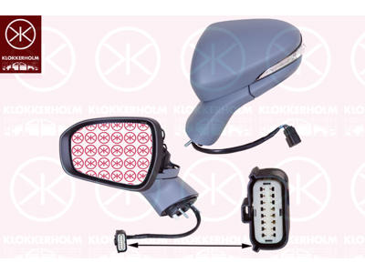 Exterior Mirror, Left, for vehicles with drive assistance system, for electric mirror adjustment, Number of pins: 13, Electronically foldable, with reading light, with indicator, Heatable, Aspherical, w/primer