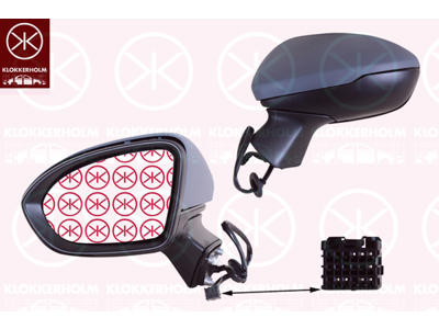 Exterior Mirror, 4-dr, Left, Electronically foldable, Number of pins: 7, Heatable, w/primer, Aspherical