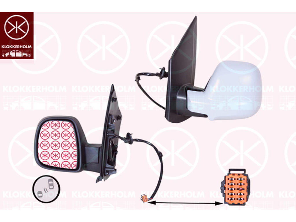 Exterior Mirror, Left, for electric mirror adjustment, Electronically foldable, Heatable blind spot mirror, Number of pins: 9, Left-/right-hand drive vehicles: for left-hand/right-hand drive vehicles, w/primer, Convex