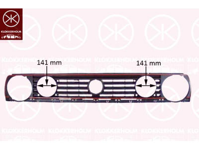Kylargrill, GTI, med dekorlist, röd, med hål för dimljus, Diameter (mm): 141