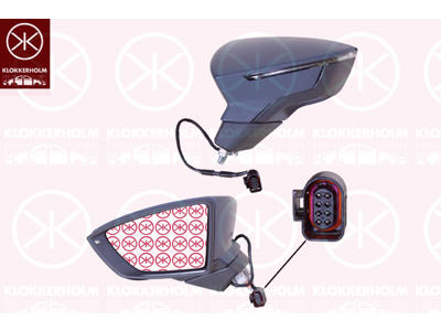 Exterior Mirror, Left, Electronically foldable, with indicator, Heatable, Convex, w/primer