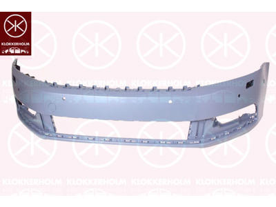 Bumper, Front, with hole(s) for park distance control, with hole(s) for washer nozzle, Number of bores: 6, w/primer, not for trim level: R-LINE