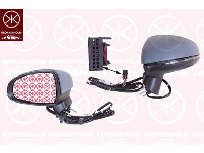 Exterior Mirror, Left, for electric mirror adjustment, Electronically foldable, Complete Mirror, Number of pins: 8, with indicator, w/primer, Heatable, Aspherical