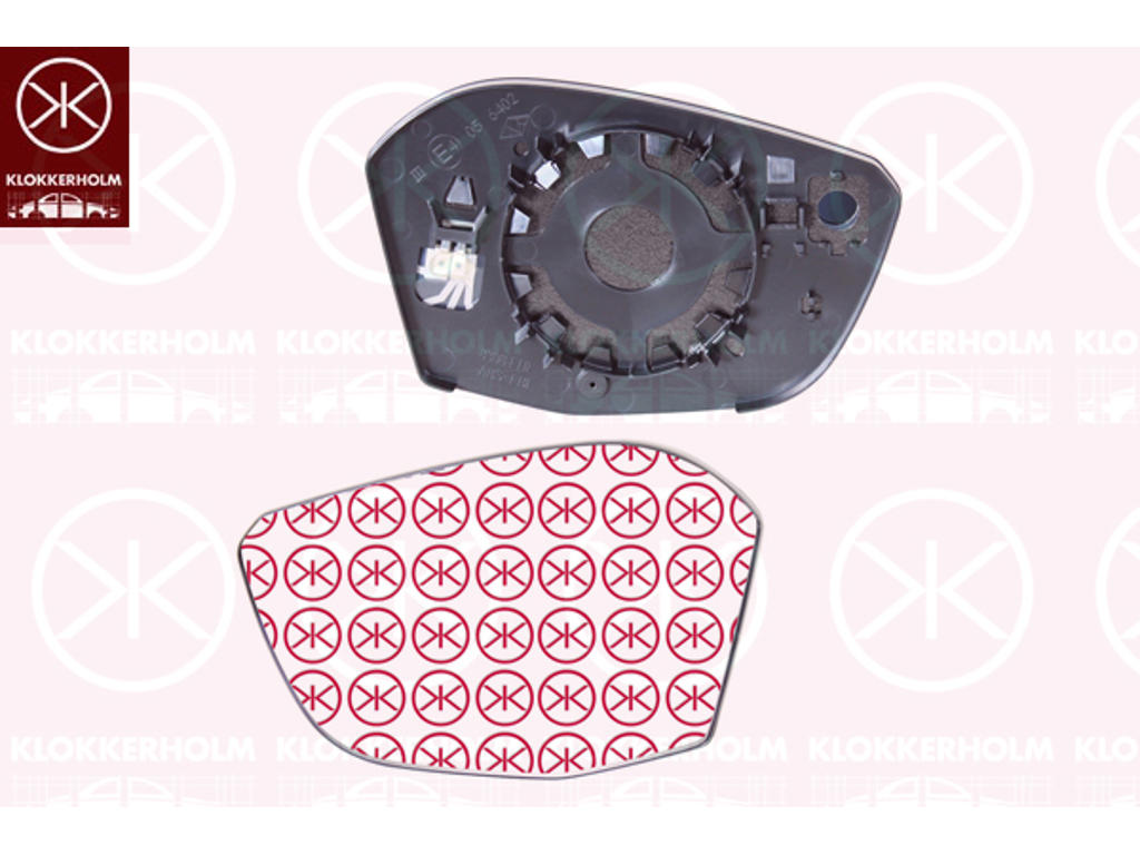 Mirror Glass, exterior mirror, OE-type, Convex, Right, Heatable, Number of pins: 2