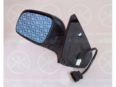 Exterior Mirror, Right, for electric mirror adjustment, w/primer, black, Heatable, Blue-tinted, Convex