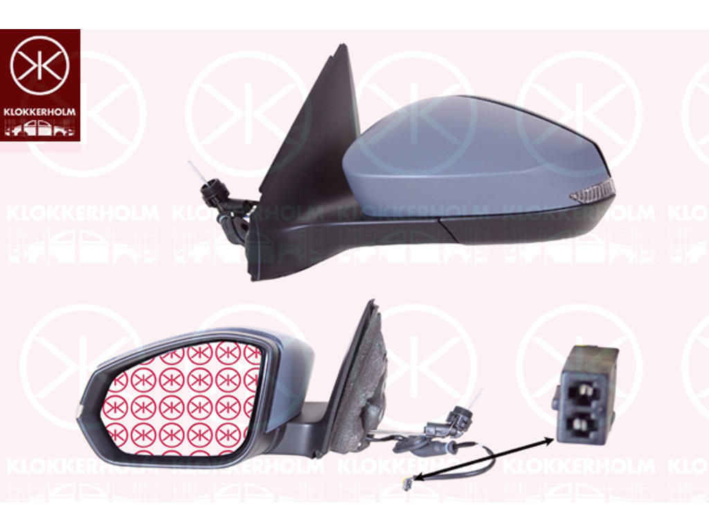 Exterior Mirror, with indicator (LED), Control: cable pull, Right, Number of pins: 2, Partial primed, Convex
