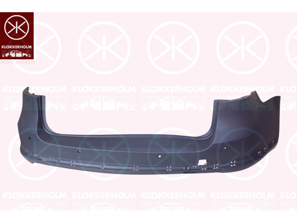 Bumper, with trim strip, with hole(s) for park distance control, Number of bores: 4, not for trim level: R-LINE, Rear, w/primer