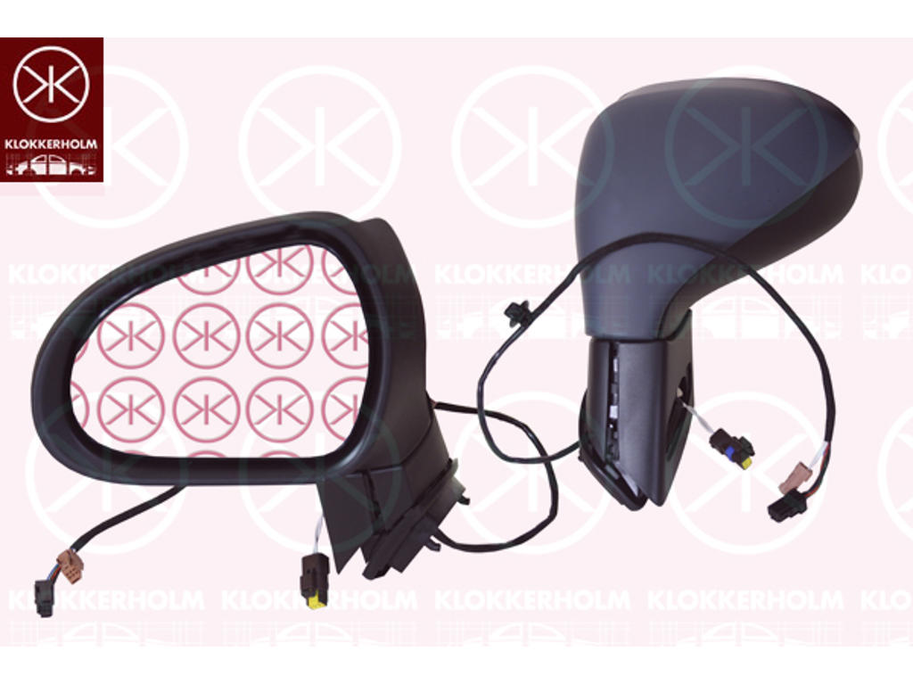Exterior Mirror, w/primer, for electric mirror adjustment, Right, with hole for direction indicator, Convex