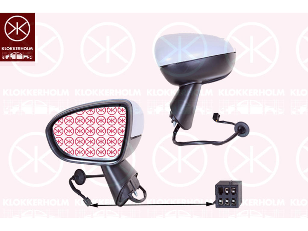 Exterior Mirror, Left, for electric mirror adjustment, Number of pins: 5, w/primer, Heatable, Aspherical