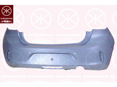 Bumper, w/primer, with hole(s) for park assist (parallel parking), for vehicles with rear view camera system, Rear, Number of bores: 6