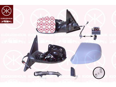 Exterior Mirror, Left, Heatable blind spot mirror, Electronically foldable, with memory, Number of pins: 17, with indicator, Heatable, w/primer, Aspherical, Complete Mirror