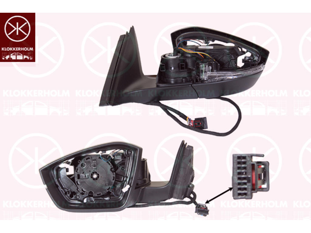 Exterior Mirror, Left, without mirror glass, Outer/Inner Mirror: Prepared for Automatic Dimming, Electronically foldable, with memory, Number of pins: 15, with indicator, with reading light