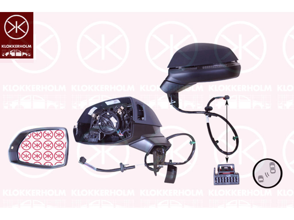Exterior Mirror, Left, Electronically foldable, with memory, Automatic dimming, Number of pins: 15, with indicator, Heatable, w/primer, Aspherical, Complete Mirror