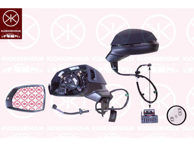 Exterior Mirror, Left, Electronically foldable, with memory, Automatic dimming, Number of pins: 15, with indicator, Heatable, w/primer, Aspherical, Complete Mirror
