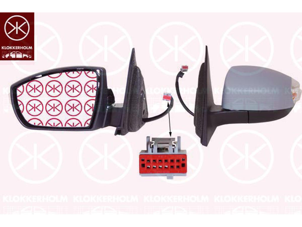 Exterior Mirror, Number of pins: 12, Left, for electric mirror adjustment, Electronically foldable, with memory, with reading light, Heatable, w/primer, Aspherical