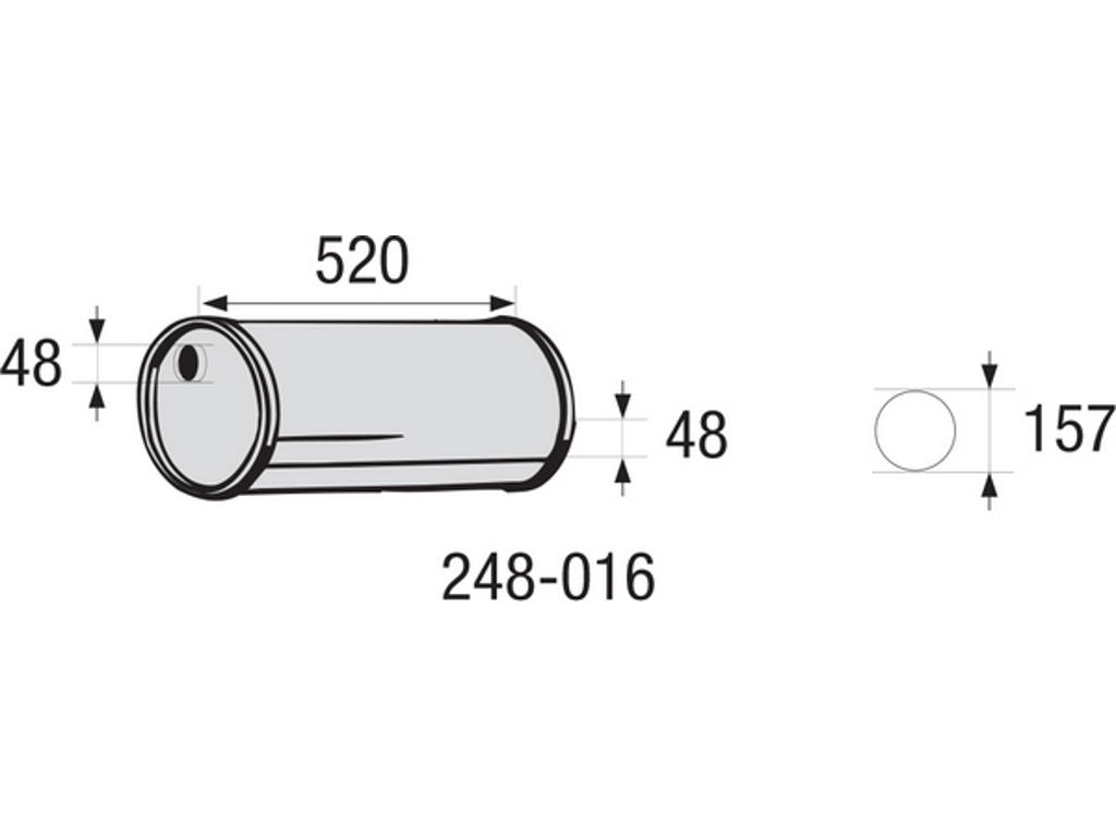 Centre Muffler, universal, Diameter [mm]: 157, Inner Diameter 1 [mm]: 48, Inner Diameter 2 [mm]: 48, Length [mm]: 520, Width [mm]: 157, Height [mm]: 157, not ECE approved