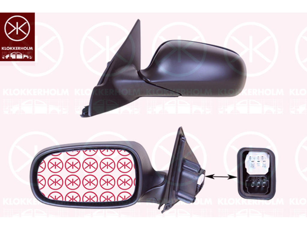 Exterior Mirror, Left, Electronically foldable, with memory, Number of pins: 7, Number of pins: 2, Heatable, w/primer, Aspherical