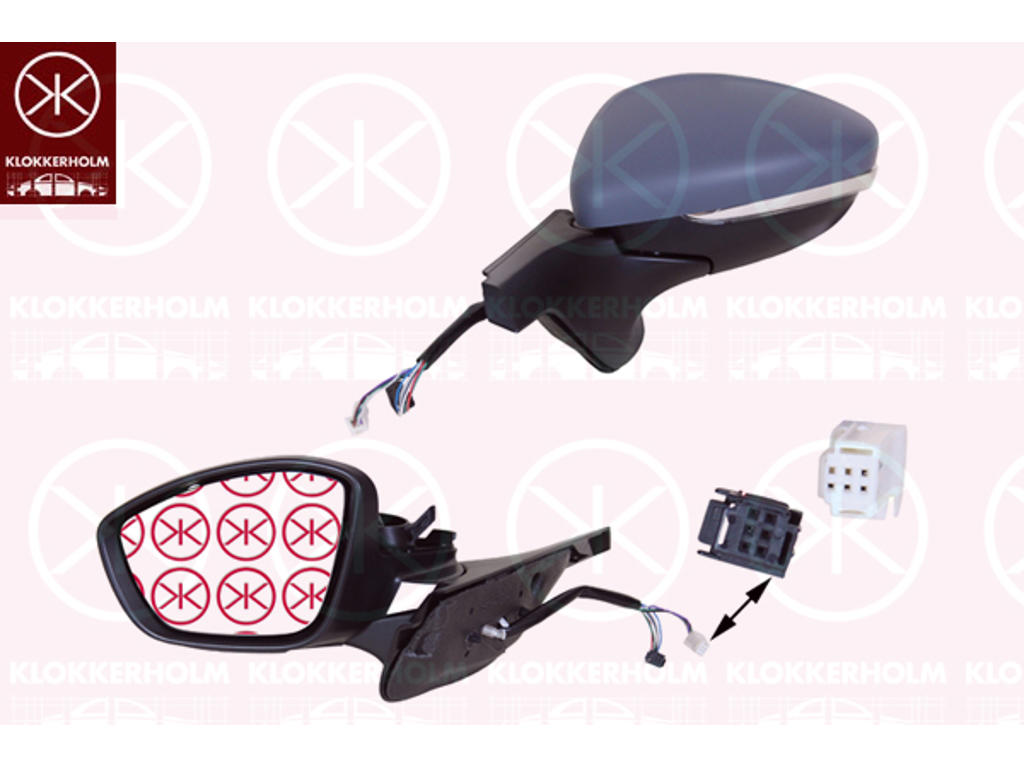 Exterior Mirror, Left, for vehicles with lane keeping assist, Electronically foldable, Number of pins: 6, Number of pins: 4, with indicator, w/primer, Heatable, Convex