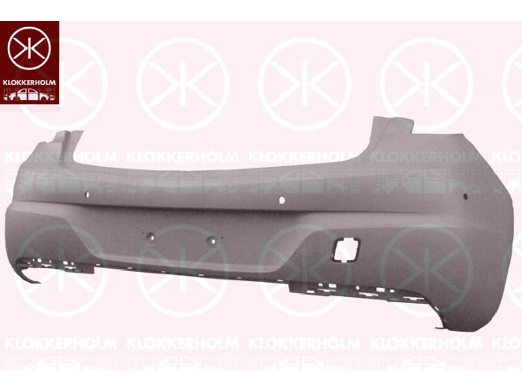 Bumper, w/primer, with hole(s) for park assist (parallel parking), Rear, Number of bores: 4