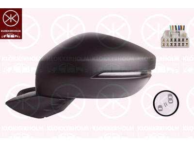 Exterior Mirror, w/primer, with indicator (LED), Electronically foldable, for electric mirror adjustment, Aspherical, black, Heatable blind spot mirror, Left, for electric mirror adjustment, Number of pins: 6, Heatable, Partial primed, Convex