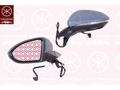 Exterior Mirror, Left, for electric mirror adjustment, Number of pins: 6, w/primer, with indicator (LED), Heatable, Aspherical, Complete Mirror