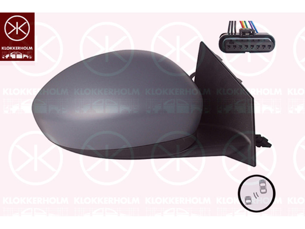 Exterior Mirror, for vehicles with blind spot assistant, Right, for electric mirror adjustment, Heatable, with temperature sensor, Number of pins: 8, w/primer, Convex
