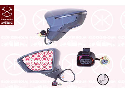 Exterior Mirror, Left, Heatable blind spot mirror, Electronically foldable, with indicator, Heatable, Convex, w/primer