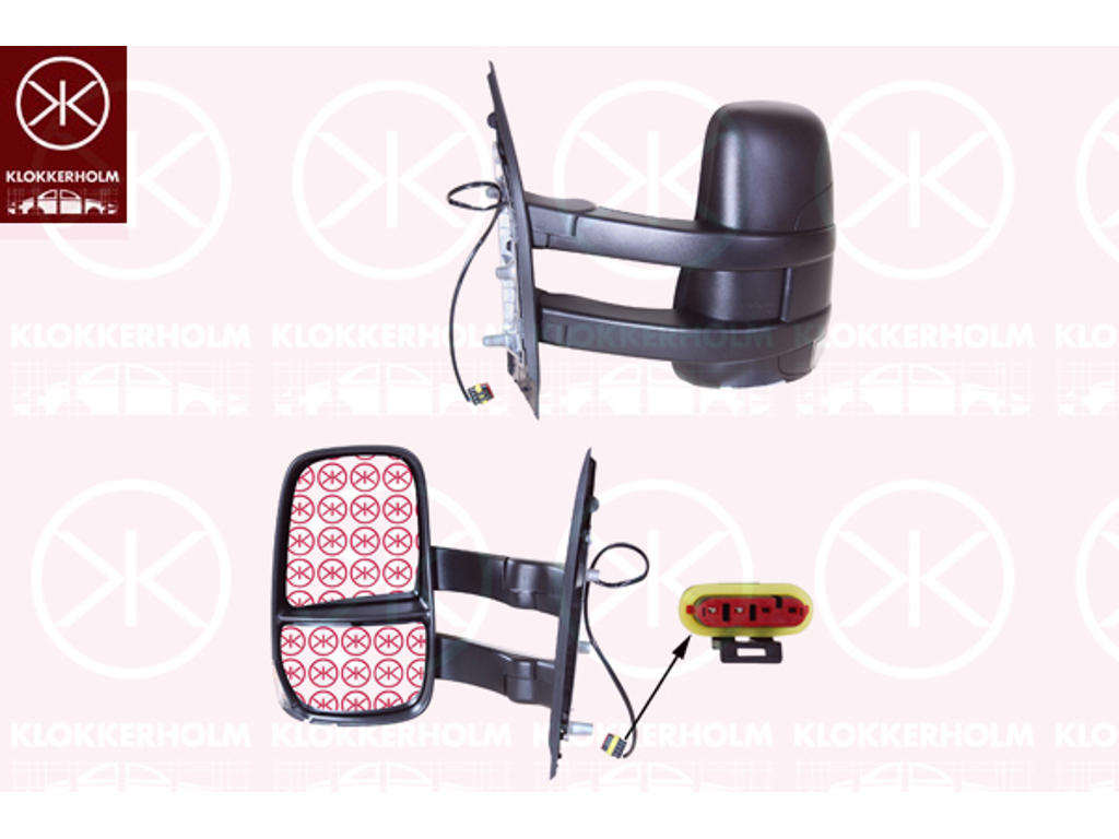 Exterior Mirror, Left, Long mirror arm, Number of pins: 2, with indicator, with temperature sensor, Convex