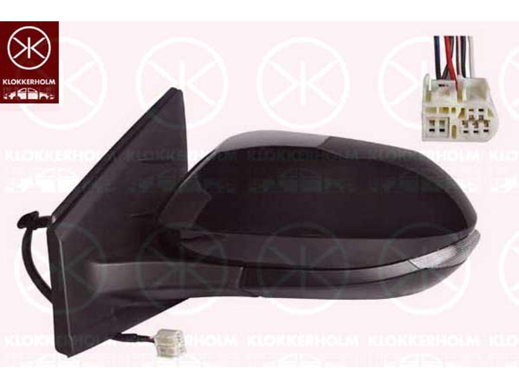 Utv.spegel, Vänster, för el. spegelinställning, med blinkljus, uppvärmbar, konvex, m/grundlack, Antal stickkontakter: 6