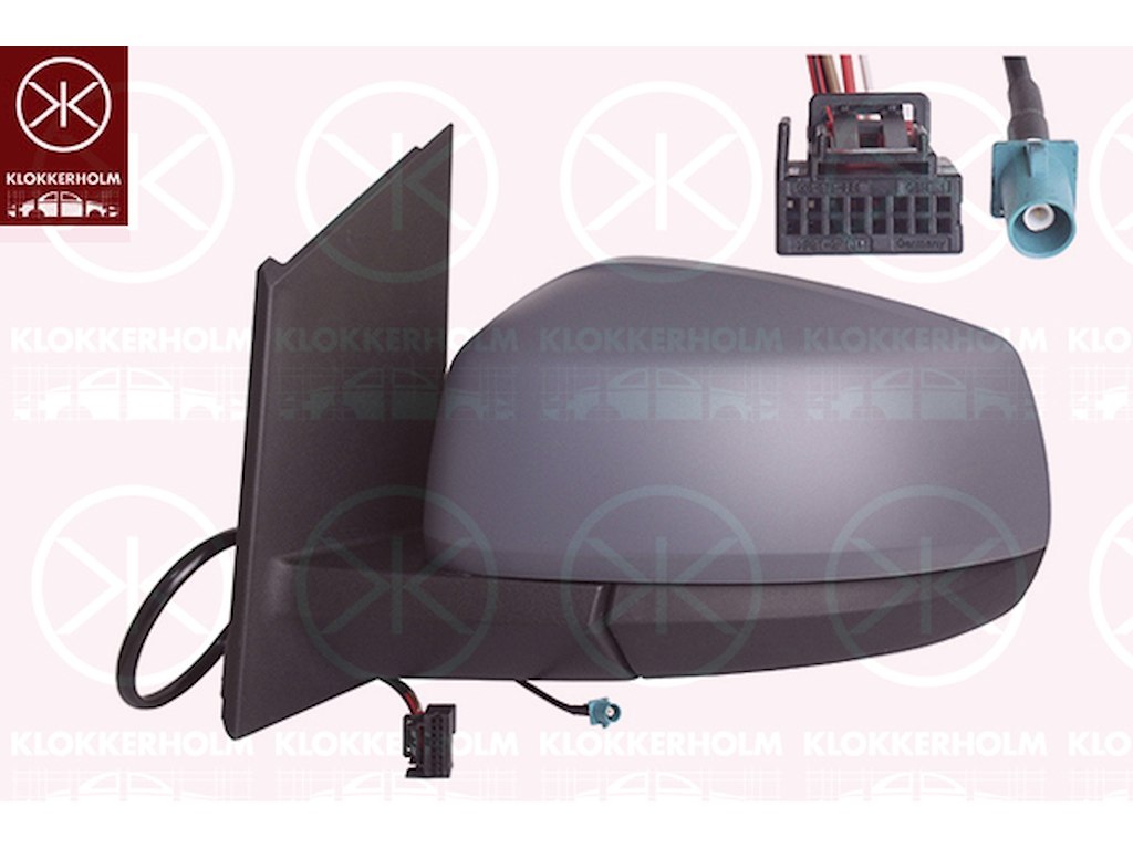 Exterior Mirror, Left, for electric mirror adjustment, Number of pins: 5, with aerial, Vehicle Equipment Line/Variant: AM / FM1, Heatable, Convex, w/primer