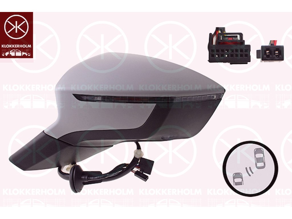 Exterior Mirror, for vehicles with lane keeping assist, Left, Electronically foldable, Number of pins: 9, Number of pins: 2, with reading light, with indicator, Heatable, Convex, w/primer